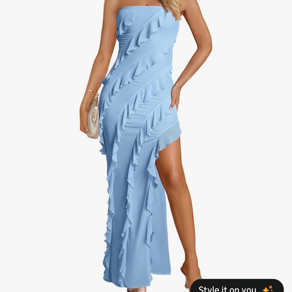 Amazon Light Blue Strapless Ruffle Dress